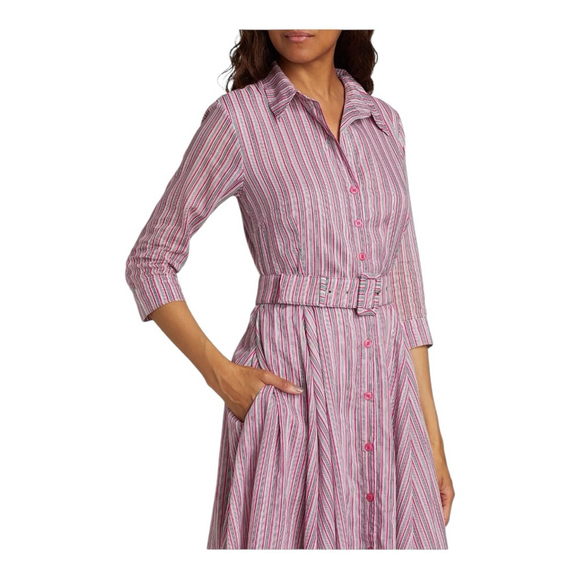 Samantha Sung Aster Napoli Pink Stripe Midi Shirt Dress Size 12 - Picture 7 of 13